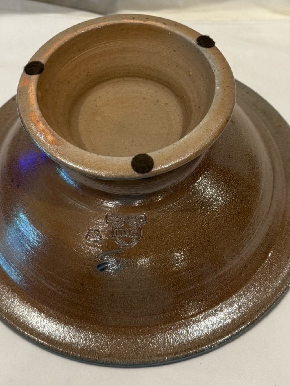 Rowe Pottery’s Historical Collection Pedestal Bowl with Cobalt Accents - Picture 7 of 7